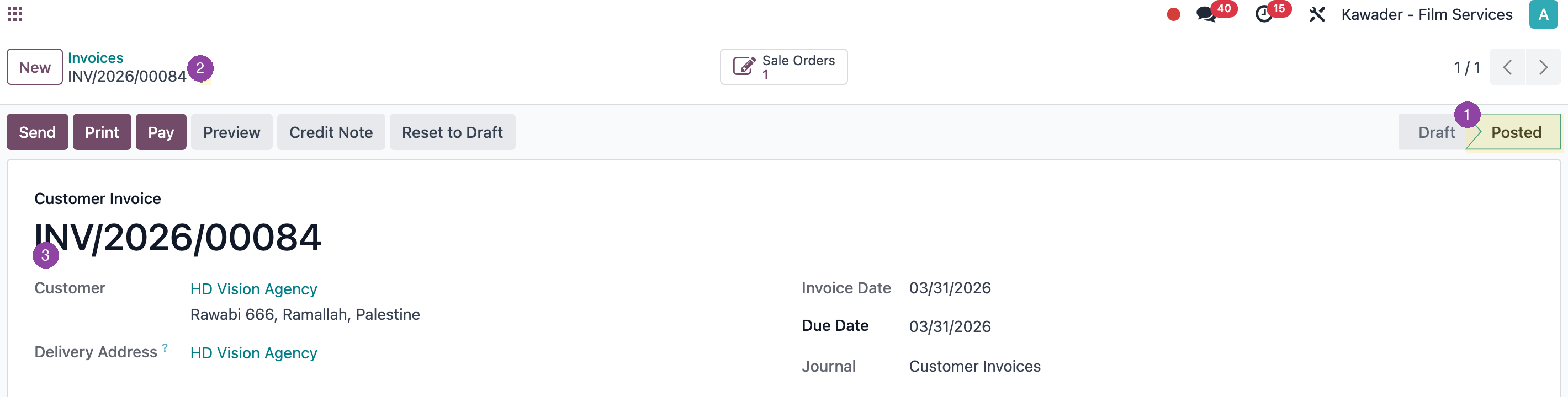 Open the customer invoice